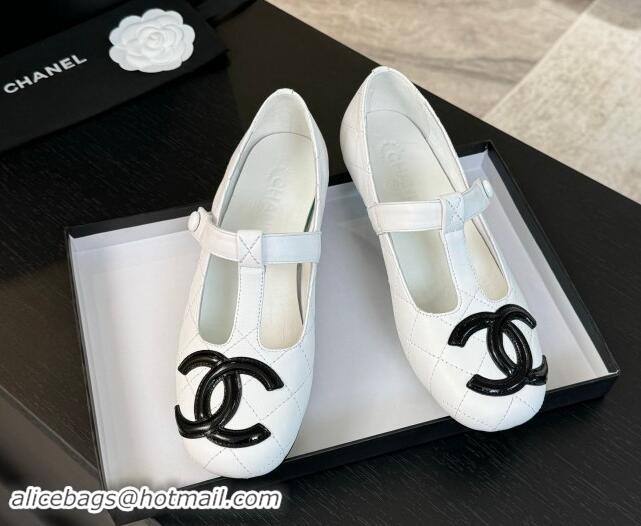 Unique Style Chanel Calfskin Mary Janes Loafers White 015106