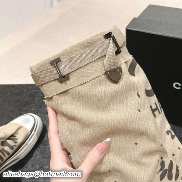 Good Product Chanel Denim Sneaker High Boots with Buckle Beige 015120