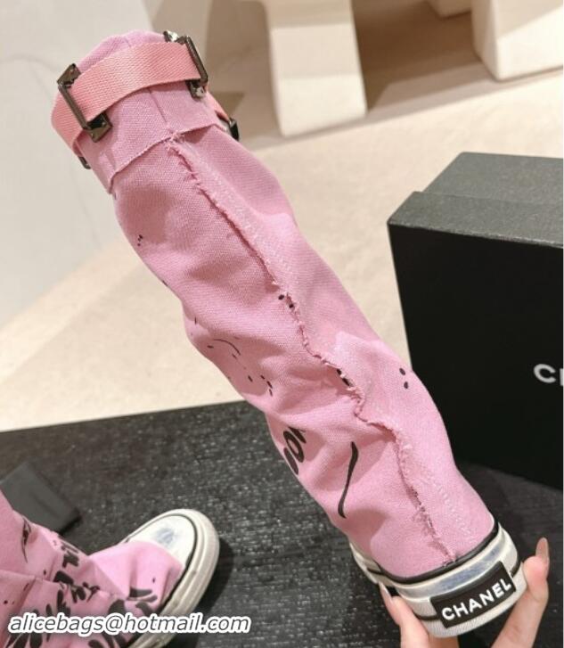 Good Quality Chanel Denim Sneaker High Boots with Buckle Pink 015122