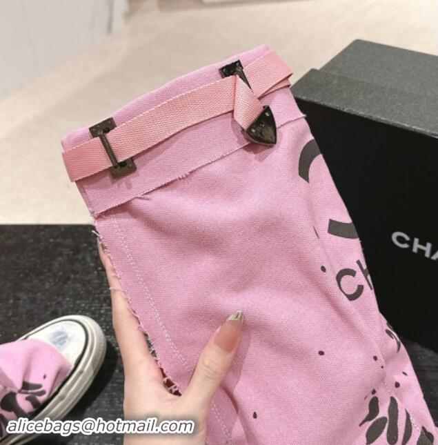 Good Quality Chanel Denim Sneaker High Boots with Buckle Pink 015122