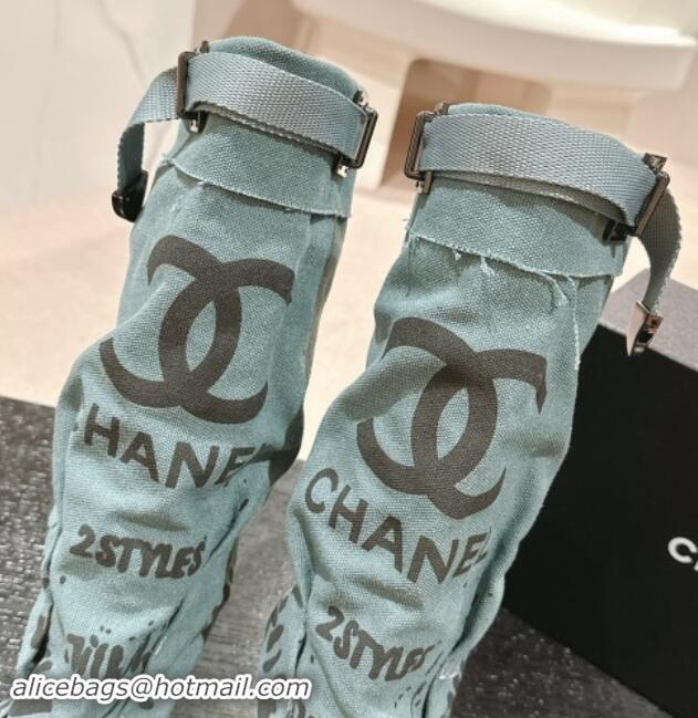 Unique Style Chanel Denim Sneaker High Boots with Buckle Blue 015123