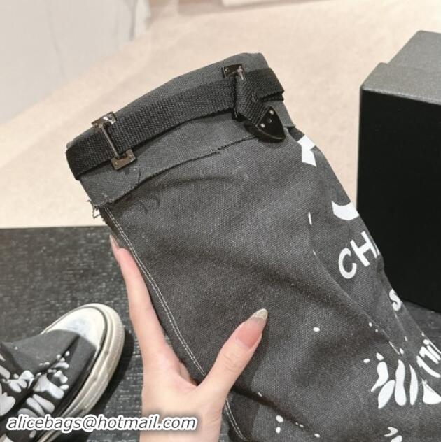 Best Product Chanel Denim Sneaker High Boots with Buckle Black 015124