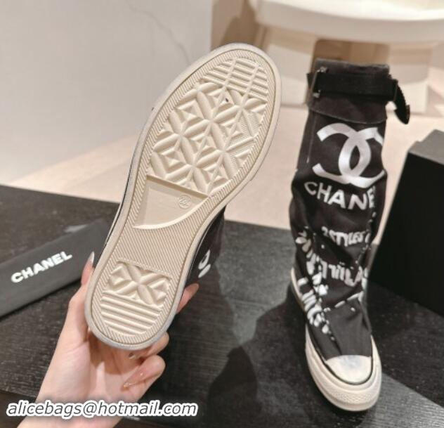 Best Product Chanel Denim Sneaker High Boots with Buckle Black 015124