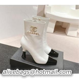 Luxury Chanel Calfskin Ankle Boots with Charms Buckle Strap White 1016006