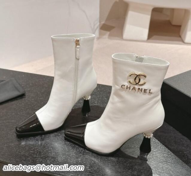 Luxury Chanel Calfskin Ankle Boots with Charms Buckle Strap White 1016006