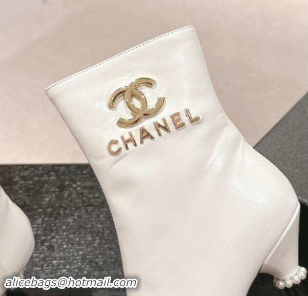 Luxury Chanel Calfskin Ankle Boots with Charms Buckle Strap White 1016006