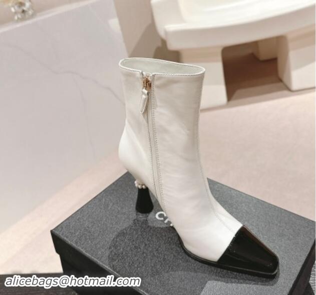 Luxury Chanel Calfskin Ankle Boots with Charms Buckle Strap White 1016006