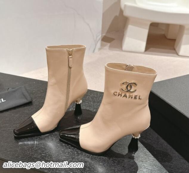 Good Quality Chanel Calfskin Ankle Boots with Charms Buckle Strap Beige 016007