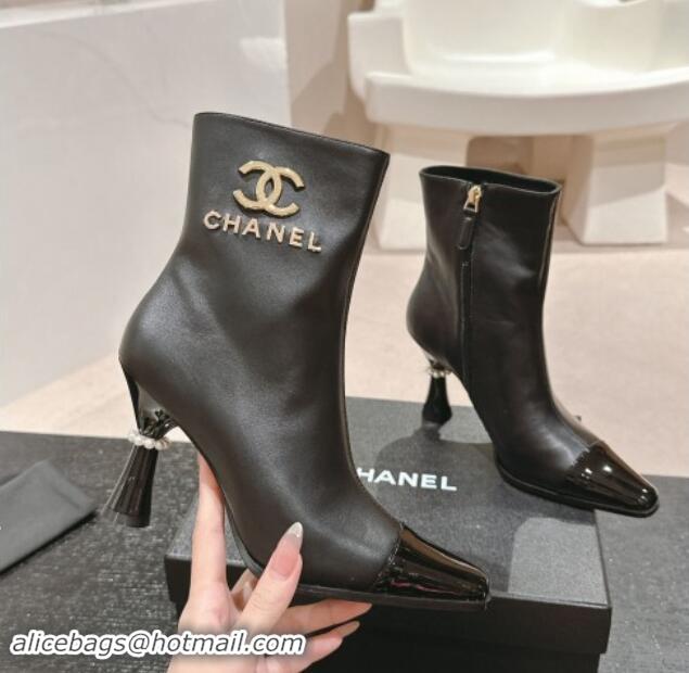 Popular Style Chanel Calfskin Ankle Boots with Charms Buckle Strap Black 016008