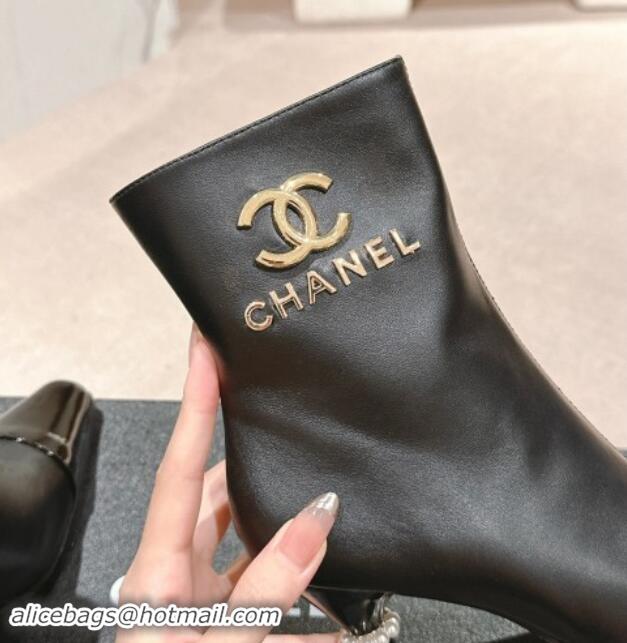 Popular Style Chanel Calfskin Ankle Boots with Charms Buckle Strap Black 016008