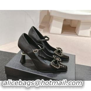 Low Price Chanel Calfskin & Patent Mary Janes Pumps with Bow Black 016011