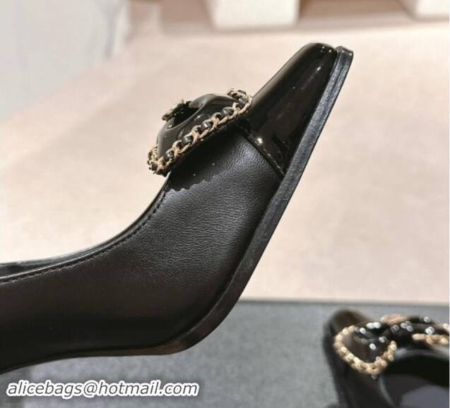 Low Price Chanel Calfskin & Patent Mary Janes Pumps with Bow Black 016011