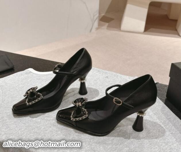 Low Price Chanel Calfskin & Patent Mary Janes Pumps with Bow Black 016011