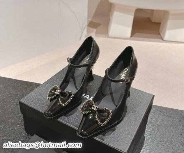 Low Price Chanel Calfskin & Patent Mary Janes Pumps with Bow Black 016011