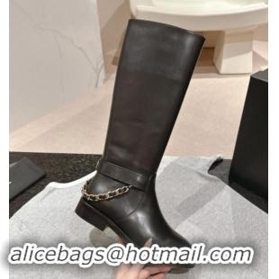 Best Product Chanel Calfskin High Boots with Chain Black 016018