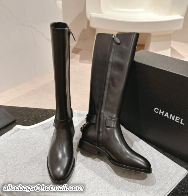 Best Product Chanel Calfskin High Boots with Chain Black 016018