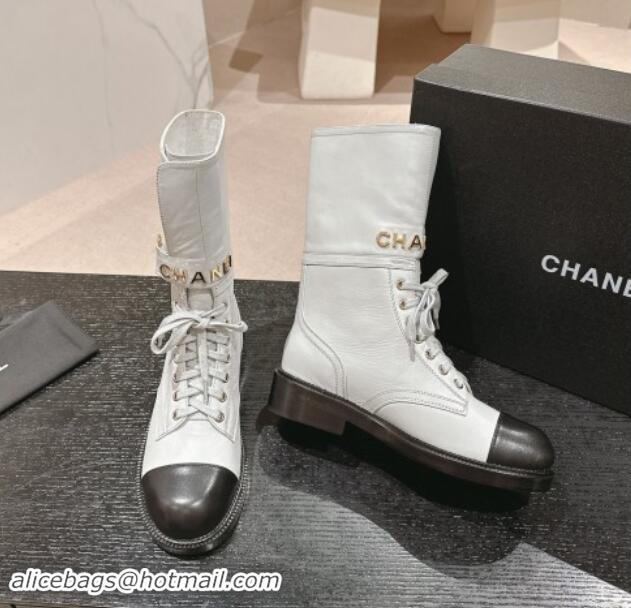 Best Price Chanel Calfskin Ankle Boots with CHANEL Buckle White 1016019