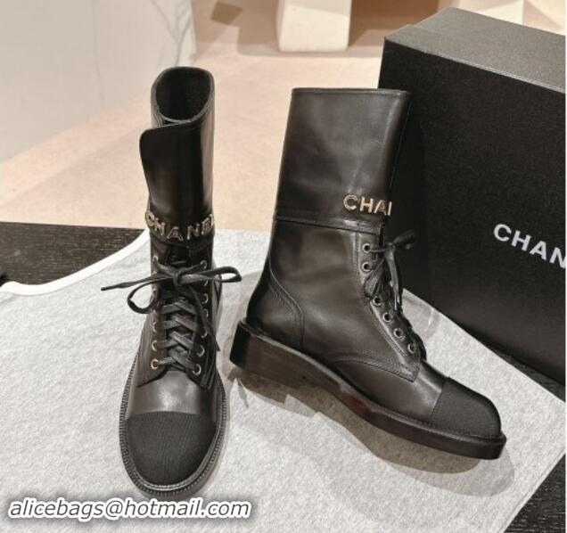 Low Cost Chanel Calfskin Ankle Boots with CHANEL Buckle Black 1016020