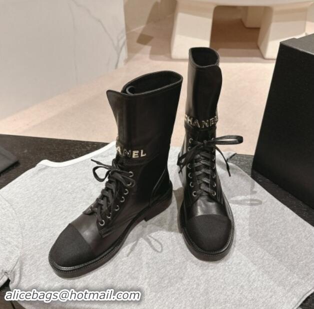 Low Cost Chanel Calfskin Ankle Boots with CHANEL Buckle Black 1016020