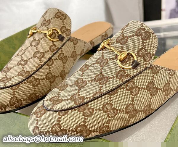 Grade Discount Gucci GG Canvas Princetown Slipper with Horsebit Loafer Mules G59856