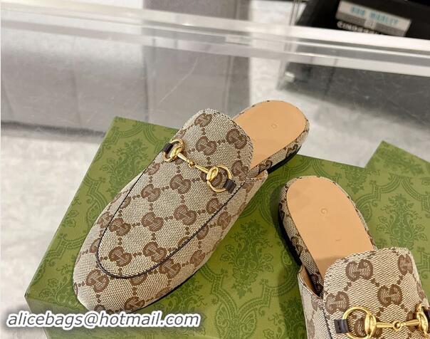 Grade Discount Gucci GG Canvas Princetown Slipper with Horsebit Loafer Mules G59856