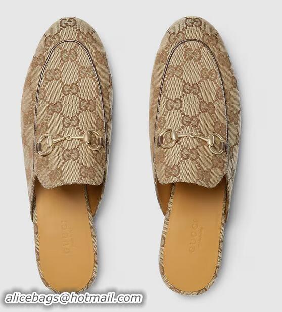 Grade Discount Gucci GG Canvas Princetown Slipper with Horsebit Loafer Mules G59856