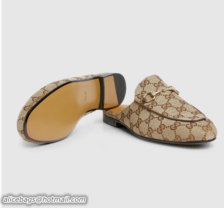 Grade Discount Gucci GG Canvas Princetown Slipper with Horsebit Loafer Mules G59856