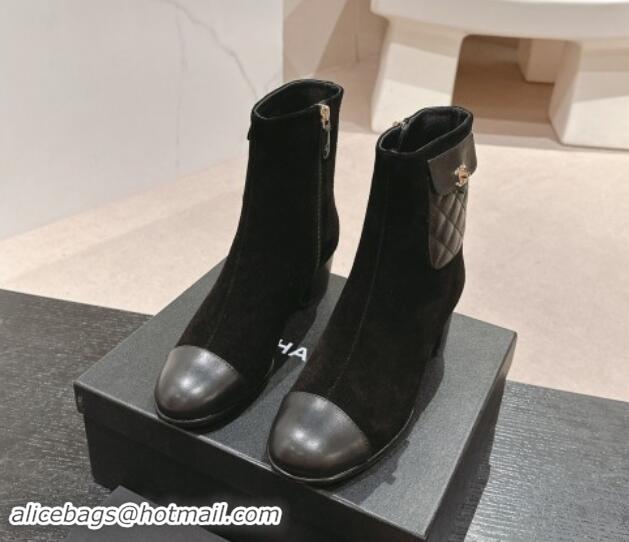 Good Quality Chanel Suede & Leather Ankle Boots with Pocket Black 016021