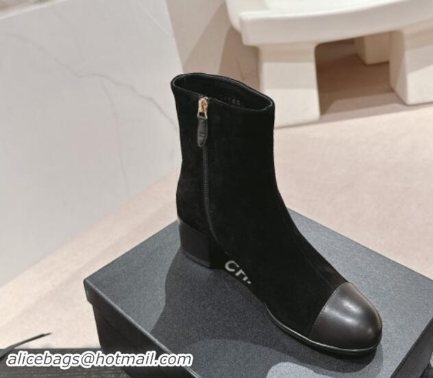 Good Quality Chanel Suede & Leather Ankle Boots with Pocket Black 016021