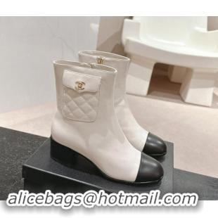 Grade Quality Chanel Calfskin Ankle Boots with Pocket White 016022