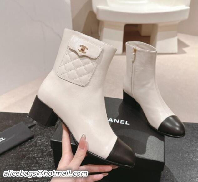 Grade Quality Chanel Calfskin Ankle Boots with Pocket White 016022