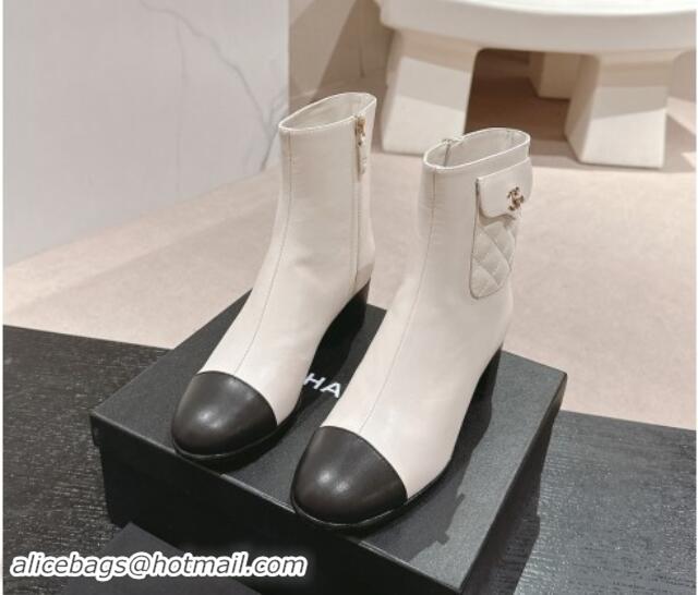 Grade Quality Chanel Calfskin Ankle Boots with Pocket White 016022