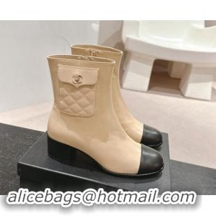 Unique Style Chanel Calfskin Ankle Boots with Pocket Beige 016023