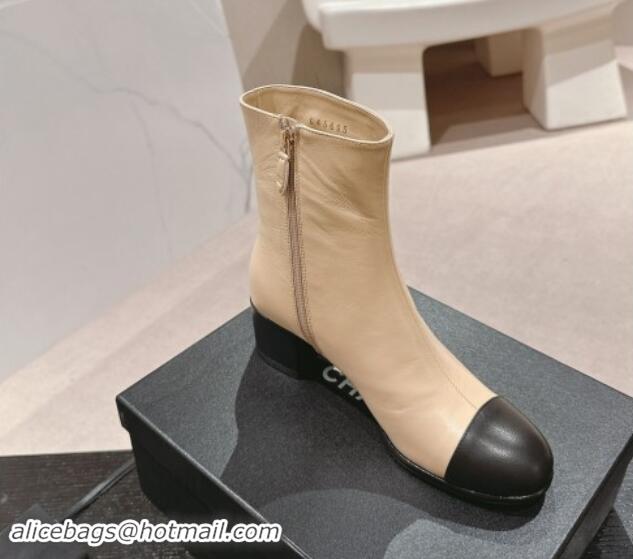 Unique Style Chanel Calfskin Ankle Boots with Pocket Beige 016023