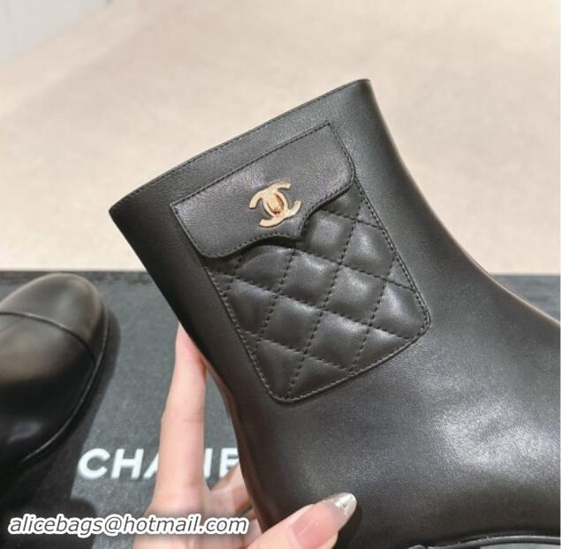 Good Looking Chanel Calfskin Ankle Boots with Pocket Black 1016024