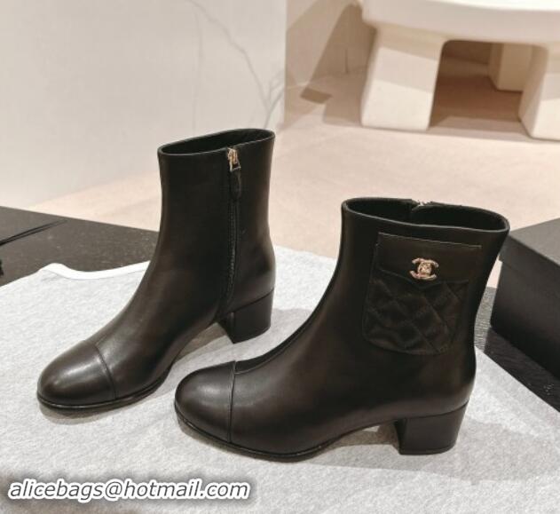 Good Looking Chanel Calfskin Ankle Boots with Pocket Black 1016024