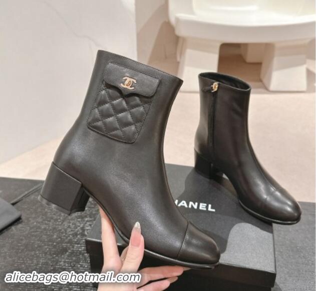 Good Looking Chanel Calfskin Ankle Boots with Pocket Black 1016024