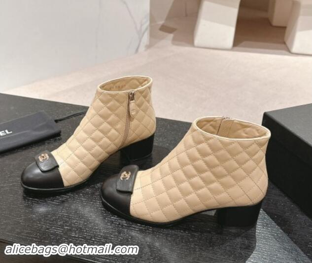 Best Grade Chanel Quilted Calfskin Ankle Boots with Foldover CC Beige 016026