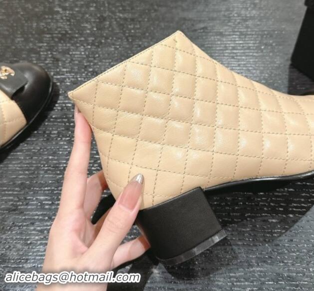 Best Grade Chanel Quilted Calfskin Ankle Boots with Foldover CC Beige 016026