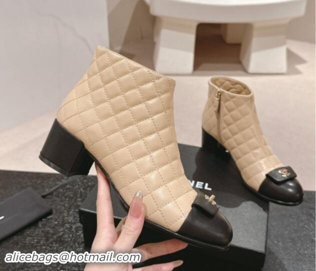 Best Grade Chanel Quilted Calfskin Ankle Boots with Foldover CC Beige 016026