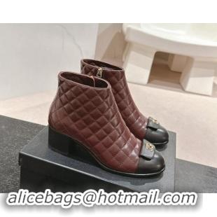 Low Price Chanel Quilted Calfskin Ankle Boots with Foldover CC Dark Brown 016027