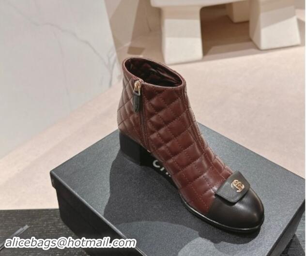 Low Price Chanel Quilted Calfskin Ankle Boots with Foldover CC Dark Brown 016027