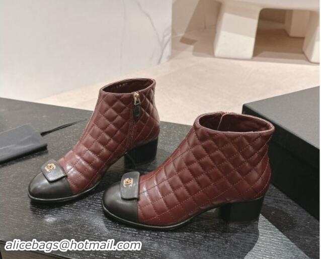 Low Price Chanel Quilted Calfskin Ankle Boots with Foldover CC Dark Brown 016027