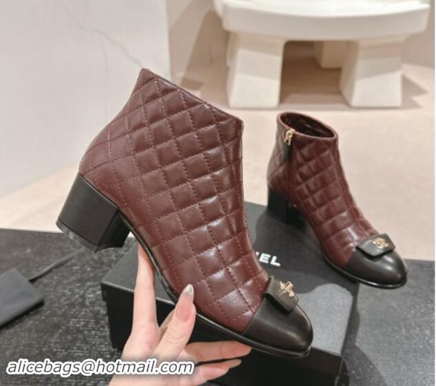 Low Price Chanel Quilted Calfskin Ankle Boots with Foldover CC Dark Brown 016027