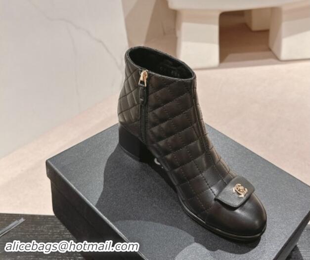 Best Price Chanel Quilted Calfskin Ankle Boots with Foldover CC Black 016028