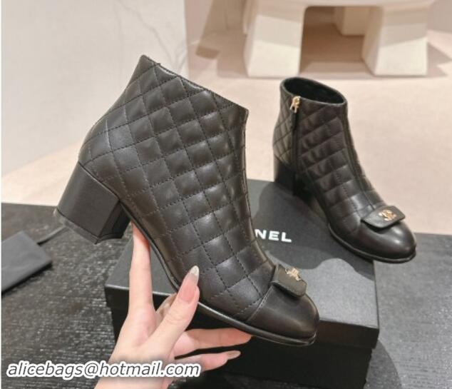 Best Price Chanel Quilted Calfskin Ankle Boots with Foldover CC Black 016028