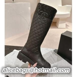 Purchase Chanel Patchwork Quilted Calfskin High Boots Black 016031