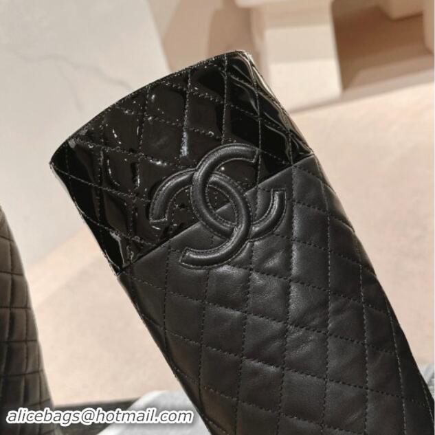 Purchase Chanel Patchwork Quilted Calfskin High Boots Black 016031