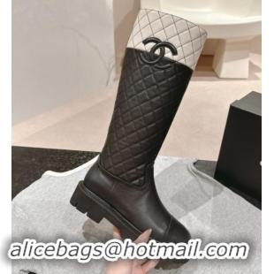 Stylish Chanel Patchwork Quilted Calfskin High Boots Black/Light Grey 016032