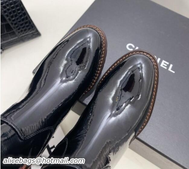 Unique Discount Chanel Patent Calfskin High Boots 3cm with Tassel Black 1016035